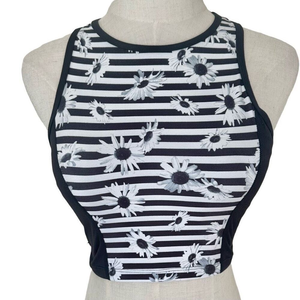 Betsey Johnson black and white daisy sports bra/ cropped tank